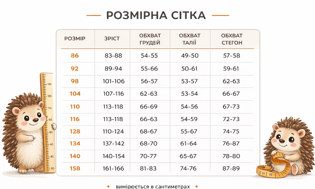 Розмірна сітка одягу